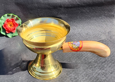 mataraenterprise Wooden Handel Puja Dhunuchi/dhoop dani/puja dhoopkal gosa. Brass Table Diya(Height: 5 inch)