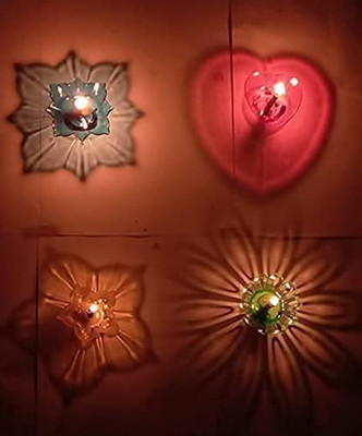 Da Novira 3D Reflection Diya Multi Shape & multicolor Diya for Diwali Decoration Packof 12 Plastic (Pack of 12) Table Diya Set(Height: 1.5 inch)