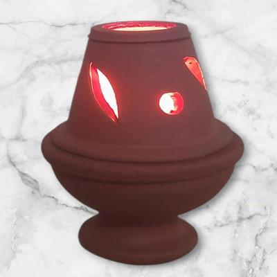 AKS Village Works Handmade Terracotta Diya with Lid | Mitti Ka Diyas | Oil Lamps Terracotta Table Diya Set(Height: 5 inch)