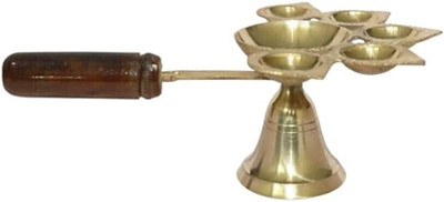Vrinda Art Punch Aarti Deep With Handle Brass Table Diya(Height: 2.75 inch)