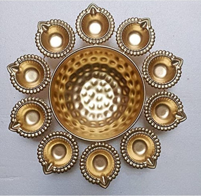 AYEZA HANDICRAFTS 10 inch urli in gold finish Iron Table Diya(Height: 2 inch)
