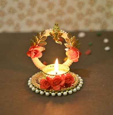 NAWEMA Gold Plated Table Diya(Height: 3.5 inch)