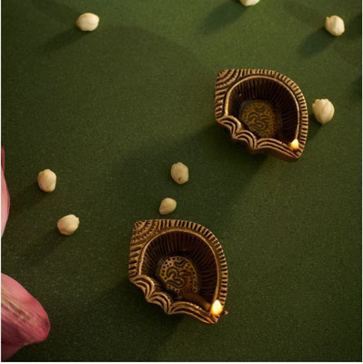 True Décor Brass (Pack of 2) Table Diya Set(Height: 0.8 inch)