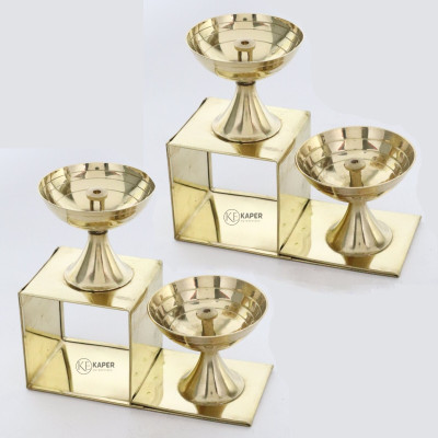 KAPER Brass (Pack of 2) Table Diya(Height: 3.4 inch)