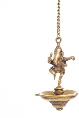 eCraftIndia Brass Dancing Ganesha Hanging 3 Oil Wick Diya Brass Hanging Diya(Height: 19 inch)