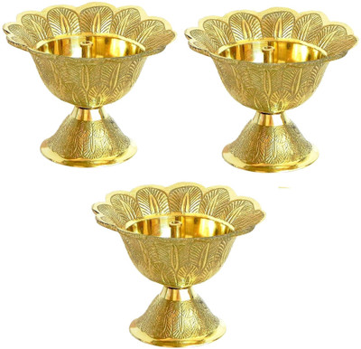 DOKCHAN Brass Diya for Puja Small Size Akhand Jyot Diya for Pooja, Heavy Base Aarti Diya Brass (Pack of 3) Table Diya Set(Height: 2 inch)