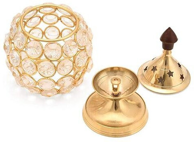 DARIDRA BHANJAN Diamond Crystal Deepak/Dia | Diya With Glass Cover Akhand Jyoti Brass Table Diya(Height: 5 inch)