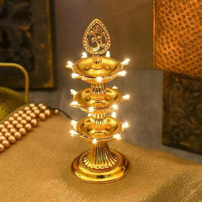 ridhii creations 3 Layer OM Electric 21 LED Diya Stand/Diwali Decorations/Diwali Pooja/Home Decor Plastic Table Diya(Height: 10 inch)