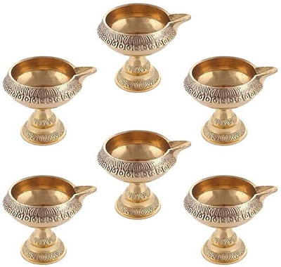 Gupangam Kuber Brass Diya with Stand set of 6 Brass (Pack of 6) Table Diya Set(Height: 2.5 inch)