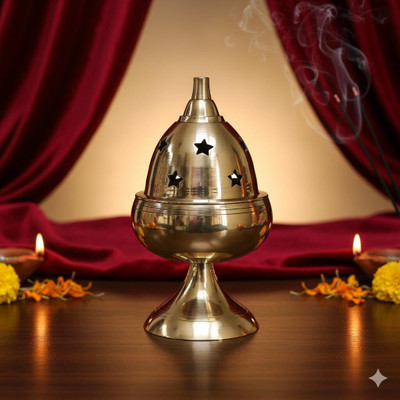 BHOOKAN SARAN INTERNATIONAL Brass Apple Nanda Pooja Diya | Akhand Diwali Diya with Star Holes Puja Oil Lamp Brass Table Diya(Height: 5.3 inch)