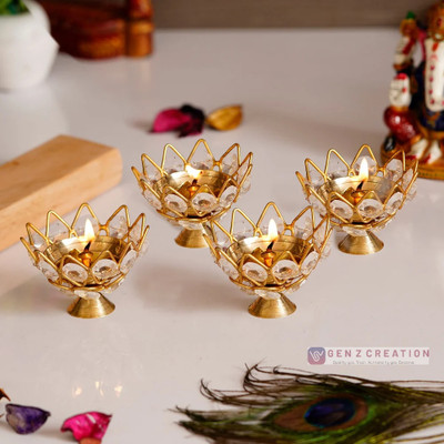 Gen Z Creation Decorative Brass Diya Set Brass (Pack of 2) Table Diya Set(Height: 6.35 inch)