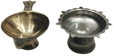 Digipuja Traditional Table Deepak Diya for Puja Brass, Steel (Pack of 2) Table Diya Set(Height: 3.5 inch)