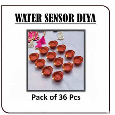 Raga Plus Water sensor Diya set, Battery Powered Tealight for Wedding/Party/Room décor Plastic (Pack of 36) Table Diya Set(Height: 1.5 inch)