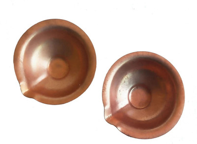 salvusappsolutions Traditional Round Shape Copper Deepak/Diya for Pooja, Set of 2 (Brown) (1 Inch) Copper (Pack of 2) Table Diya Set(Height: 1 inch)