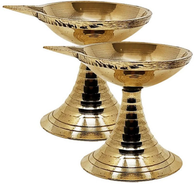 Crinikle Brass (Pack of 2) Table Diya Set(Height: 2.2 inch)