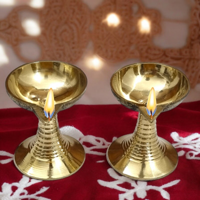 Divine Bazaar Brass (Pack of 2) Table Diya Set(Height: 5.1 inch)