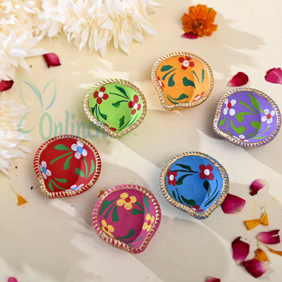 BS NATURAL B S NATURAL Decorative Diwali Diyas | Mitti Diya | Mitti Ke Deepak | Mitt Ka Diya | Terracotta Diya | Designer Clay Diya | Diyas for Pooja - Made in India Pottery (Pack of 6) Table Diya Set(Height: 1 inch)