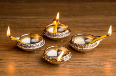 Siddarth Set of 4, Small Brass Kuber Diya Brass (Pack of 4) Table Diya Set(Height: 1 inch)