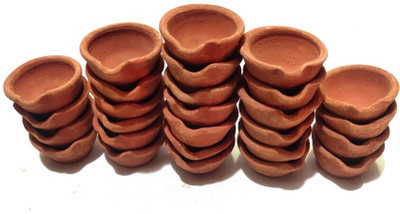 SMARTINTERPRISE Terracotta (Pack of 50) Table Diya Set(Height: 1 inch)