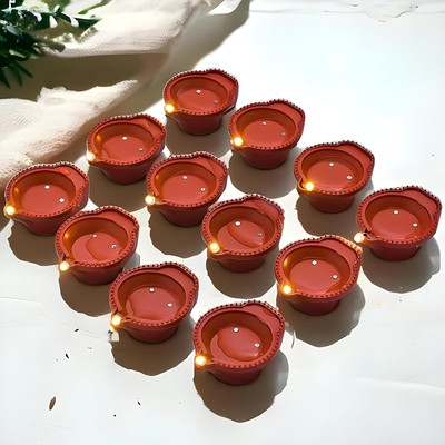 Haniza Water Diyas for Diwali - Pani Wala Diya, Diya Lights for Decoration Plastic (Pack of 12) Table Diya Set(Height: 4.5 inch)