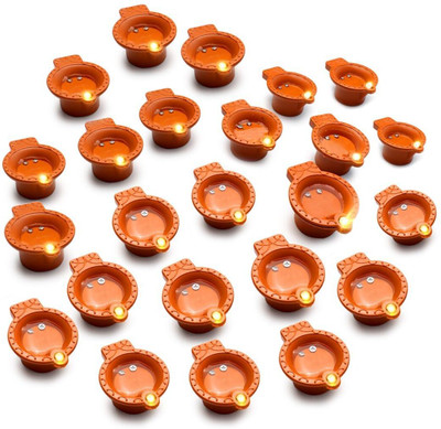 Mahsha Global Water Sensor LED Diyas for Diwali Decor for Home, Navratri, Christmas & Festive Plastic (Pack of 24) Table Diya(Height: 1.5 inch)