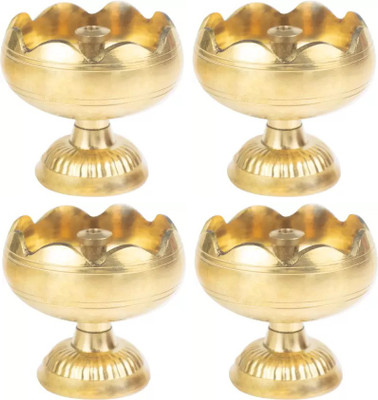 DOKCHAN Handcrafted Pure Brass tomato akhand diya Pack 4 for Pooja and Home Temple Decor Brass (Pack of 4) Table Diya Set(Height: 2 inch)