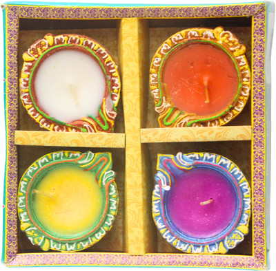 The Stone Aisle Set 4 Wax Diyas Ceramic (Pack of 4) Table Diya Set(Height: 2 inch)