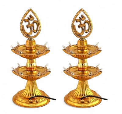 veepearls 2 Layer Electric LED Temple Lamp for Mandir & Home Decor Jayot for Puja Gold Plastic (Pack of 2) Table Diya Set(Height: 7.3 inch)