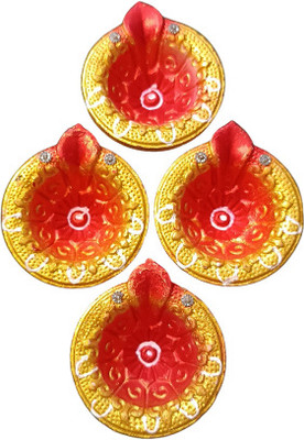 icrafto Clay Diya 13 Earthenware (Pack of 4) Table Diya Set(Height: 2 inch)