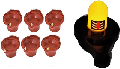 QinPin Combo of Water Sensor Shivlng & 6 Diyas LED Diwali Lights Smokeless Decor Plastic (Pack of 7) Table Diya Set(Height: 1.5 inch)