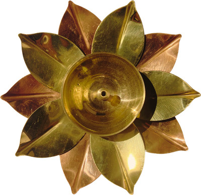 Apnatva Apnatava Golden Lotus Flower Shape Decorative Brass Diya for Diwalii Pack of 6 Brass (Pack of 6) Table Diya(Height: 2.1 inch)