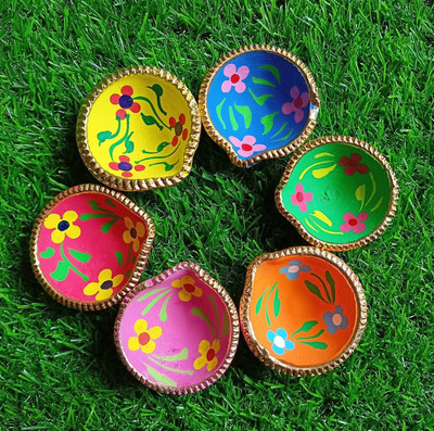 hc the crafts clay diya Terracotta (Pack of 6) Table Diya(Height: 2 inch)