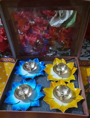 Hithika creation Brass (Pack of 4) Table Diya Set(Height: 5 inch)
