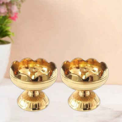SBBCO Akhand jyoti diya/Brass Tamato diya for puja/ Brass Table diya (Set of 2) Deepam Brass (Pack of 2) Table Diya Set(Height: 1.8 inch)