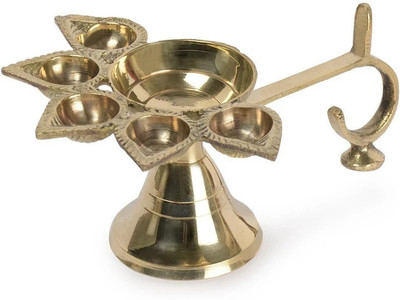 StyleMyWay Brass Panchmukhi Aarti Diya | Jyoti Diya | Oil Puja Lamp | Puja Diya | Aarti Diya for Pooja | Panchmukkhi Brass Table Diya(Height: 2.55 inch)