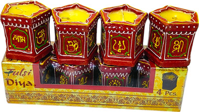 VEGAN Handicraft Terracotta Clay Decorative Set of 4 Tulsi Diyas with Wax Terracotta (Pack of 4) Table Diya Set(Height: 3 inch)