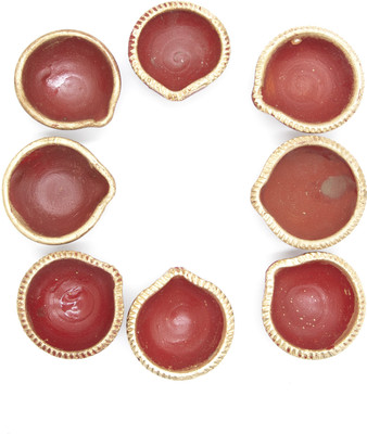 BS NATURAL Pottery (Pack of 8) Table Diya Set(Height: 1 inch)