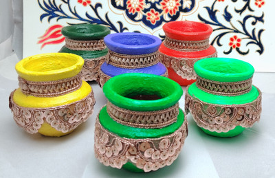 SAYAZH Pottery (Pack of 6) Table Diya Set(Height: 2 inch)