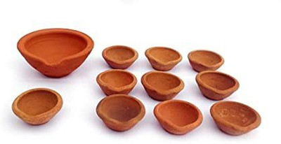 Patwari Arts Diwali/Deepawali Hand Made Mud Clay Lamp-Deepak (Diyas) Set- 21 Pieces. Polyresin (Pack of 21) Table Diya Set(Height: 3 inch)