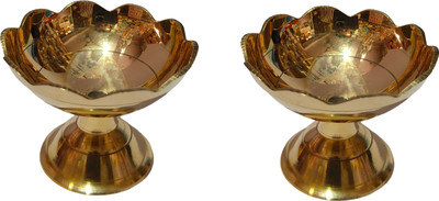 mnaonline Brass Kamal Shape Diya/Lotus Petal Design Brass Deepak - 2 Pcs Brass (Pack of 2) Table Diya(Height: 1.5 inch)