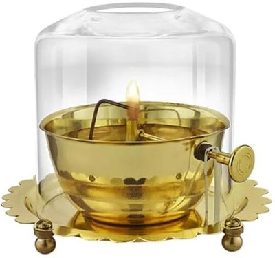 Flipkart SmartBuy Brass Akhand Diya with Glass Cover for Pooja (5 Inch with Adjustable Screw) Brass Table Diya(Height: 5 inch)