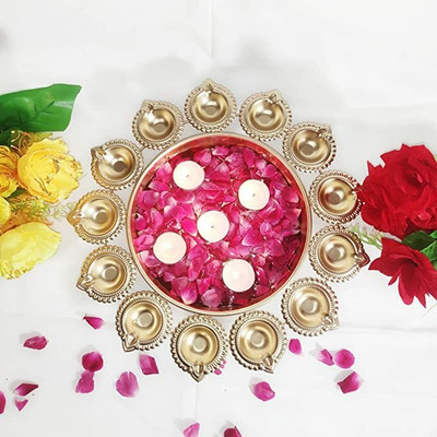 decormaster Handicraft Golden Decorative Metal Diya Urli Bowl for Home Decoration Iron Table Diya Set(Height: 2.3 inch)