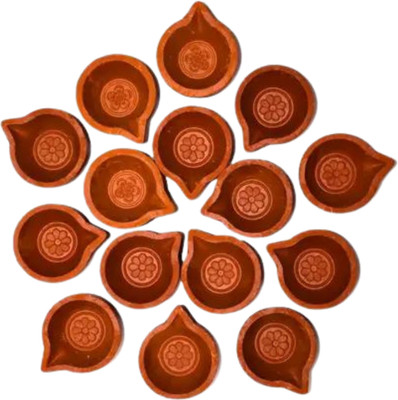 CARTOL Cartol Handmade Clay Diya with Wicks Terracotta (Pack of 12) Table Diya Set(Height: 2 inch)