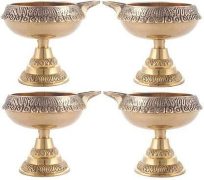 Chkoteravatiya Kuber Brass Diya with Stand set of 4 Brass (Pack of 4) Table Diya(Height: 2.5 inch)