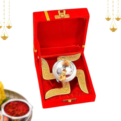 Camcrazestudio Brass Swastik Satiya Diya with Velvet Box Brass Table Diya(Height: 1.77 inch)