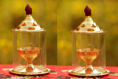 Heaven Decor Brass Golden Akhanddeep Diya Brass (Pack of 2) Table Diya(Height: 4.5 inch)
