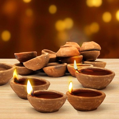 nagaana India Natural Clay Traditional Diwali Ke Diye | | Mitti Ka Diva Earthenware (Pack of 21) Table Diya Set(Height: 5 inch)