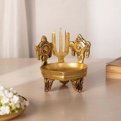 Dalvkot Shankh Chakra Namah Diya Brass Big Size for Pooja Room Brass Table Diya Set(Height: 5 inch)