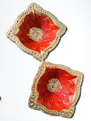 Satya clay art SATVIK Handmade Red Clay Diya for Diwali Decoration | Cotton Wick Pack 2 Terracotta (Pack of 2) Table Diya Set(Height: 1 inch)