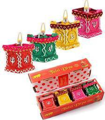 Aayug Enterprise Tulsi Diya With Wax Terracotta (Pack of 4) Table Diya Set(Height: 2.25 inch)